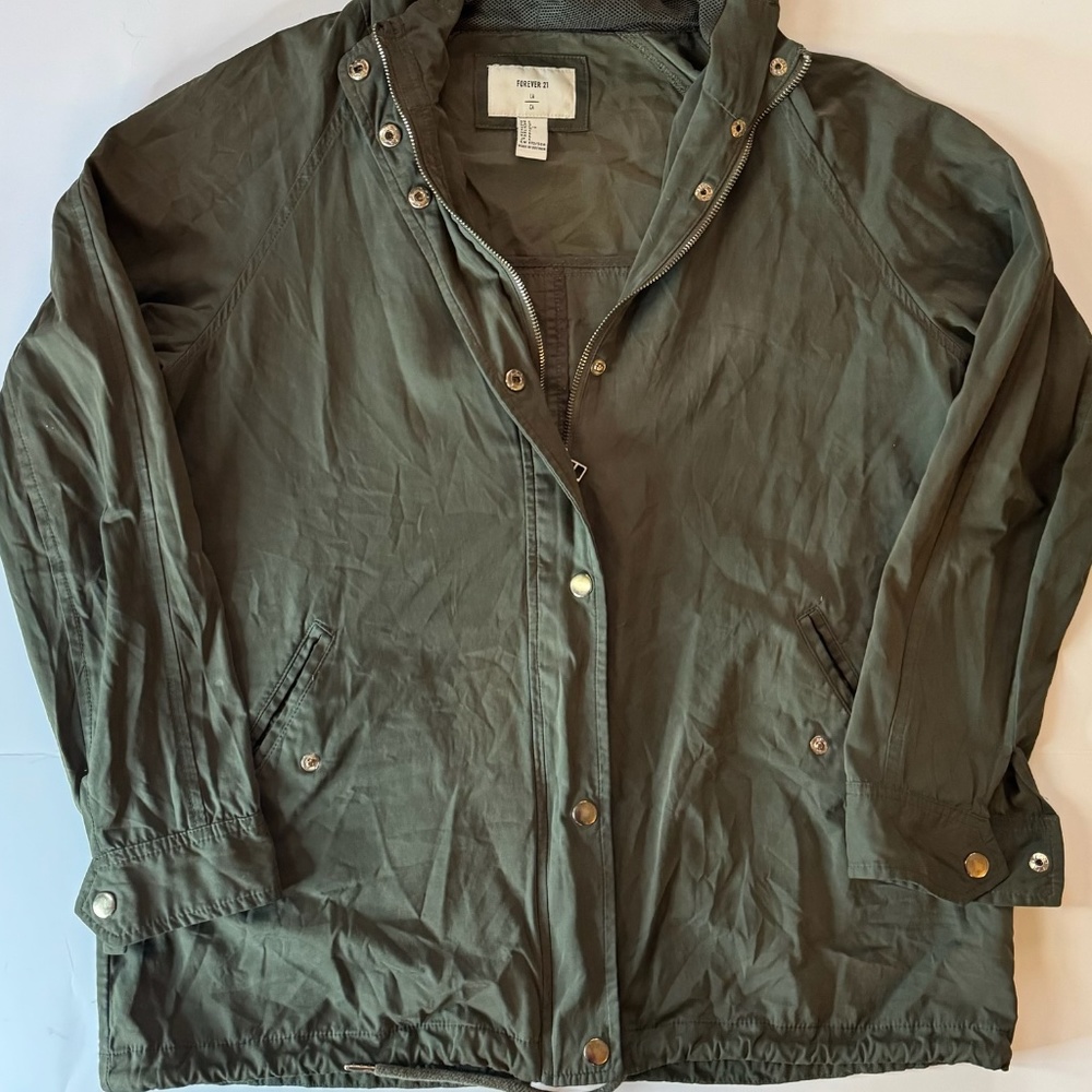 Forever 21 hooded green zip up jacket